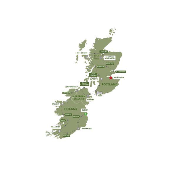 Best of Ireland and Scotland route map