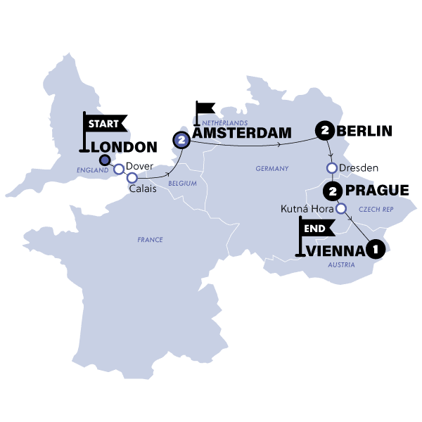 London to Vienna Trail | Start London | Classic | Winter | 25/26 route map
