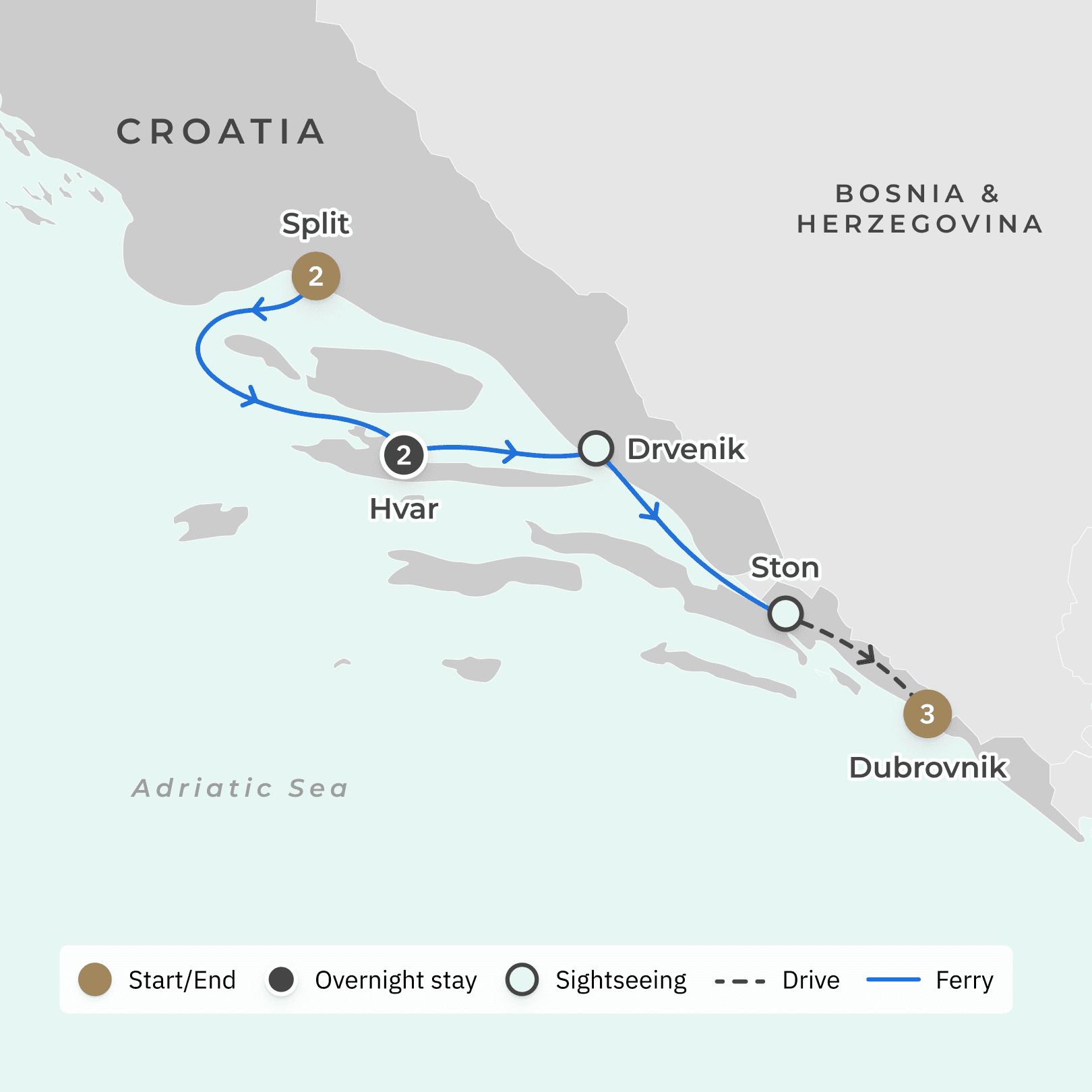 Croatia Ultra-Lux Tour with Renowned Chef’s Table Culinary & Winery Experience, Dubrovnik Private Cruise & Palace Stay route map
