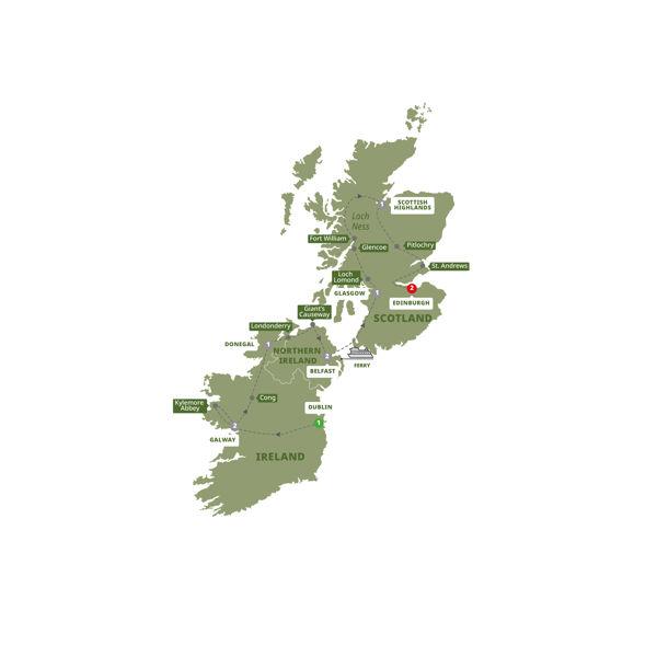 Highlights of Ireland and Scotland route map