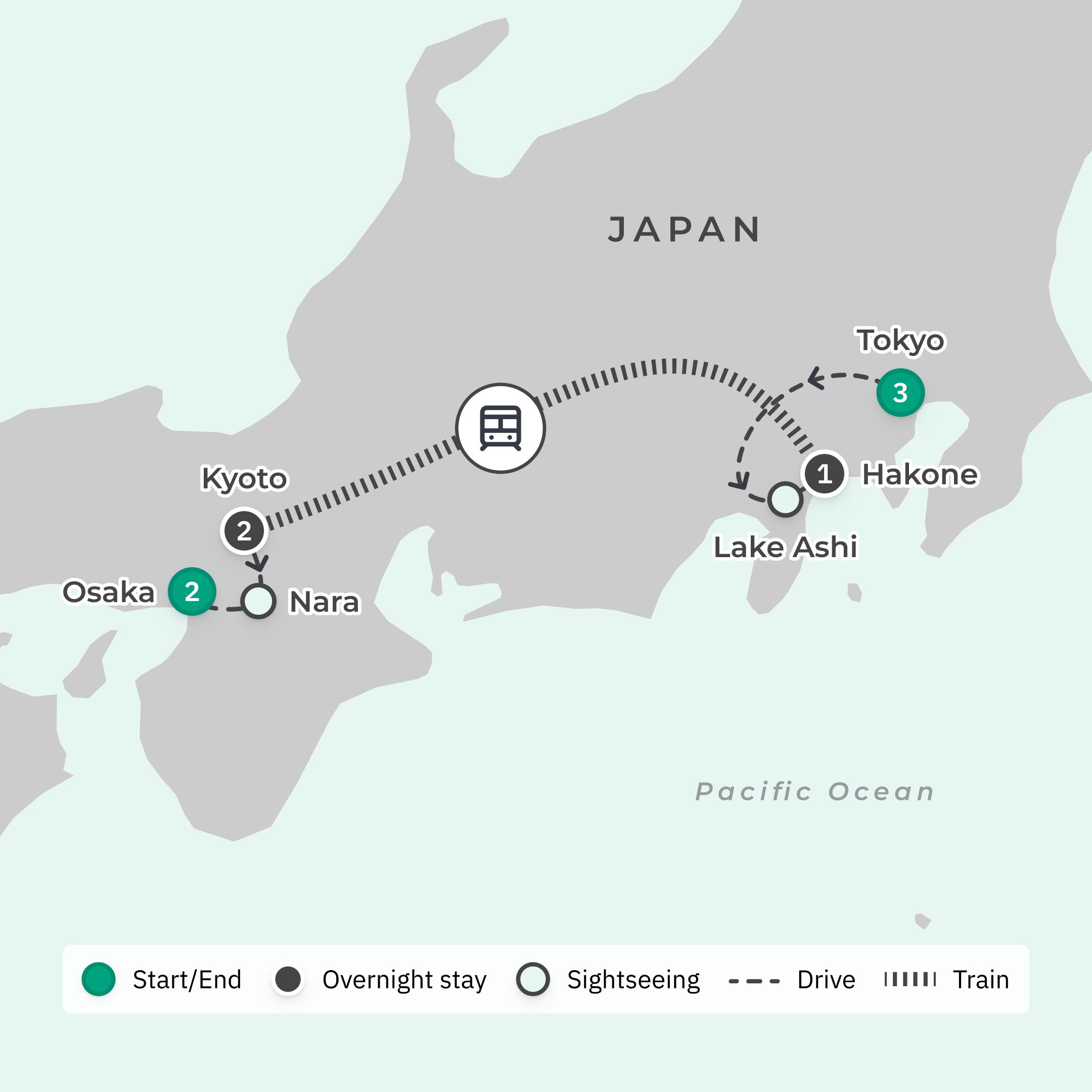 Deluxe 9-Day Japan Luxury Highlights with Tokyo & Kyoto route map