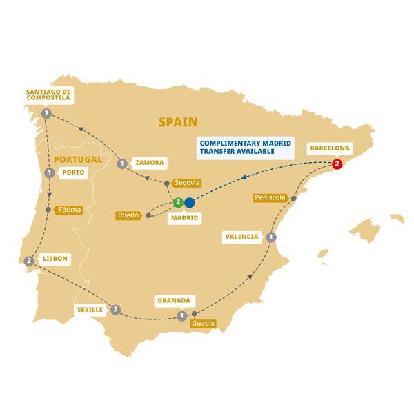Treasures of Spain and Portugal End Barcelona route map