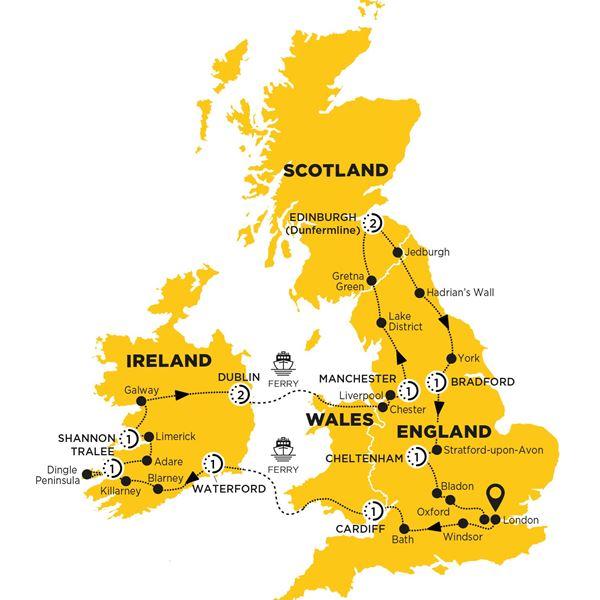 Britain and Ireland Experience route map