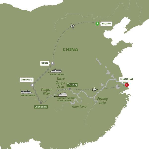 Best of China with Yangtze Cruise route map