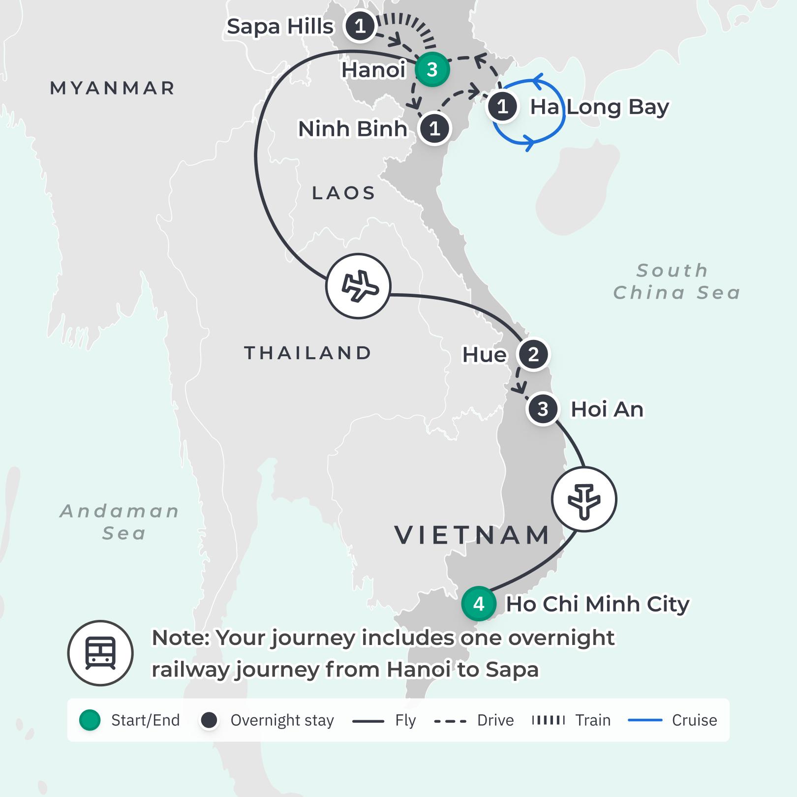 Ultimate Vietnam with Sapa Hills Trek & Mekong Delta Experience route map