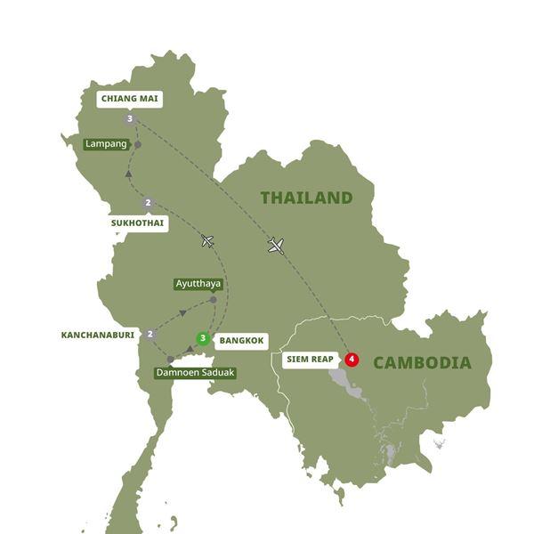 Thailand and the Temples of Angkor route map