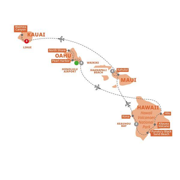 Hawaii Four Island Adventure Moderate route map
