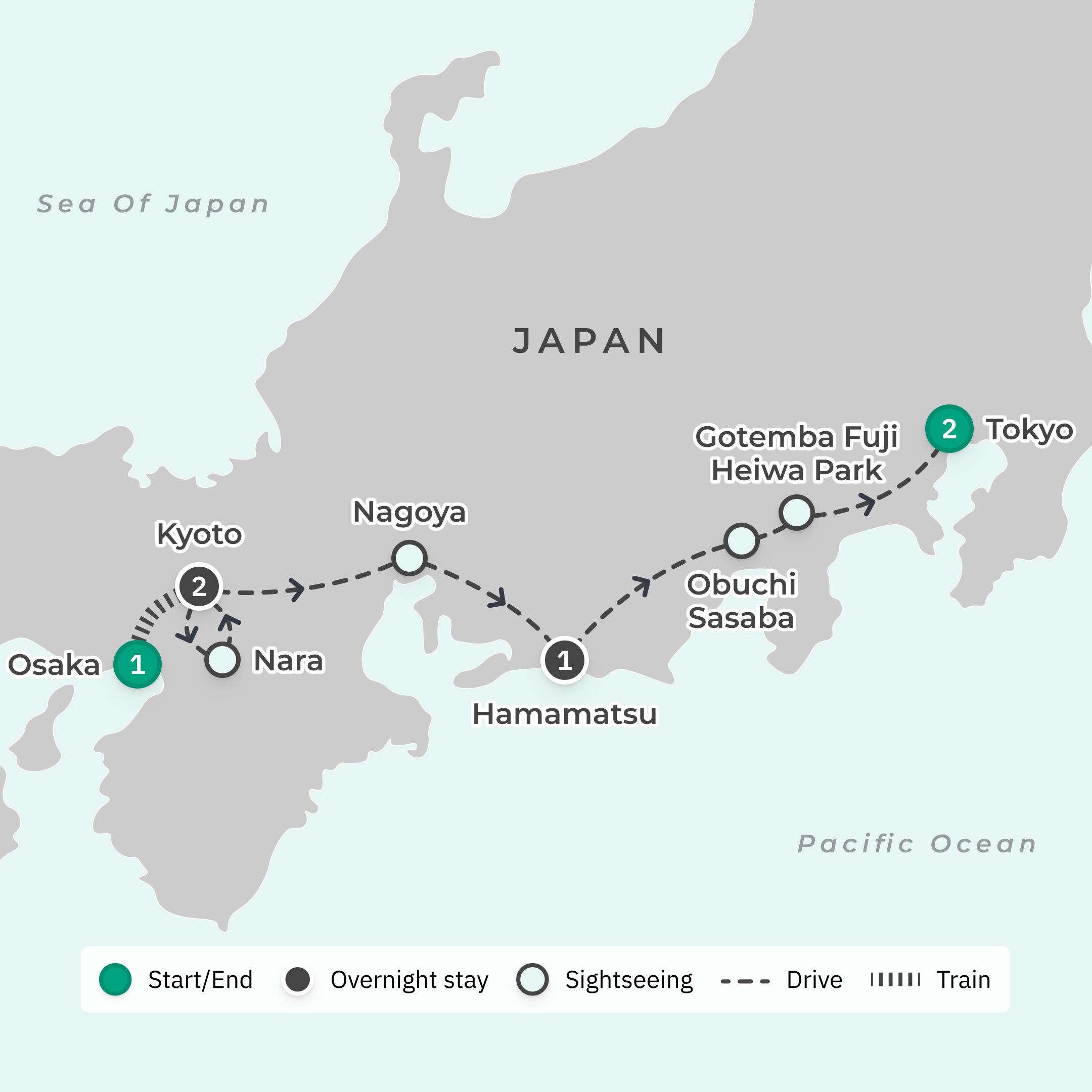 Japan Highlights with Bullet Train Journey & Nara Visit route map