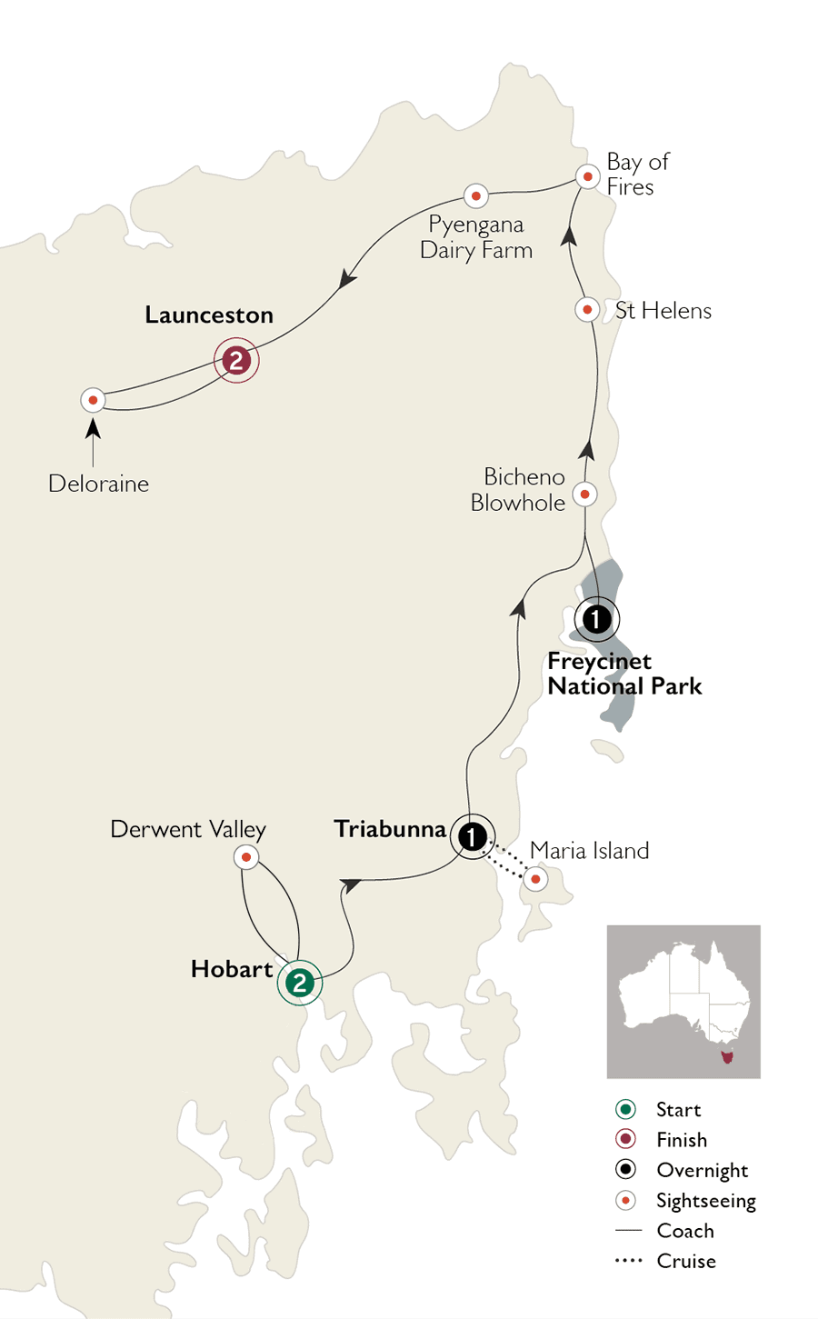 Tastes of Tasmania route map