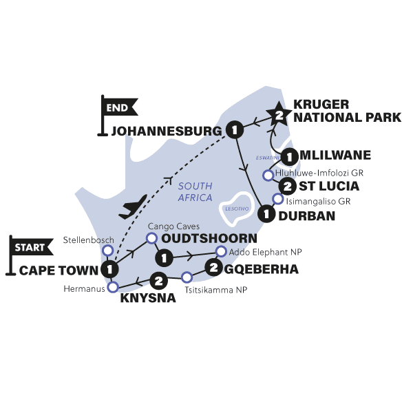 Sea, Safari, South Africa | 2026 route map