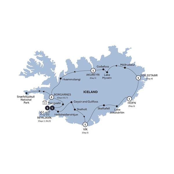 Natural Wonders of Iceland - Classic Group route map