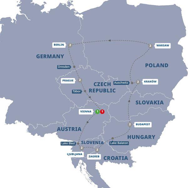 Highlights of Eastern Europe route map