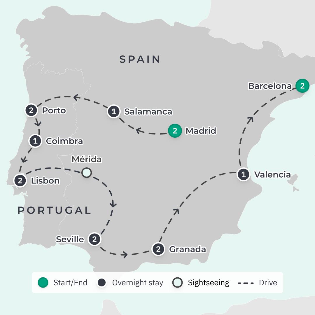 Spain & Portugal 2024 Small-Group Tour with Madrid Tapas Dinner, Douro River Cruise, Wine Tasting & Handpicked Accommodation route map