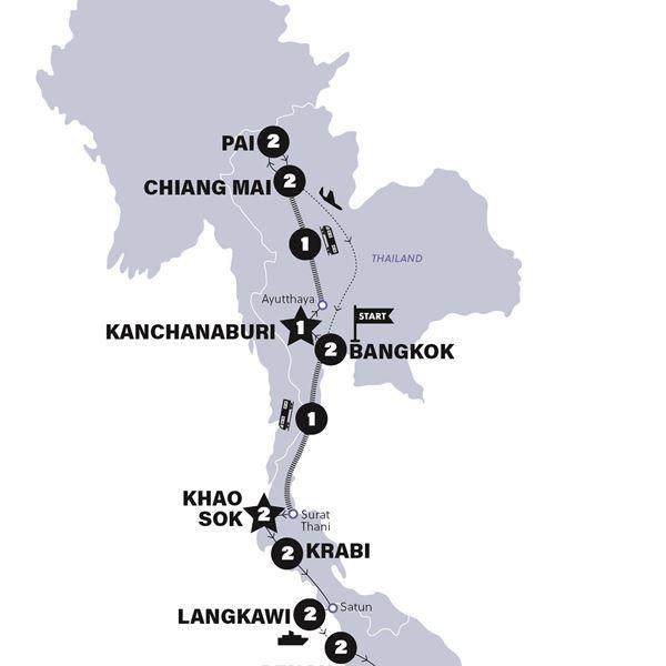 Thailand, Malaysia and Singapore Escapade route map