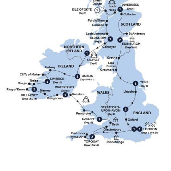 Romantic Britain & Ireland - Classic Group route map
