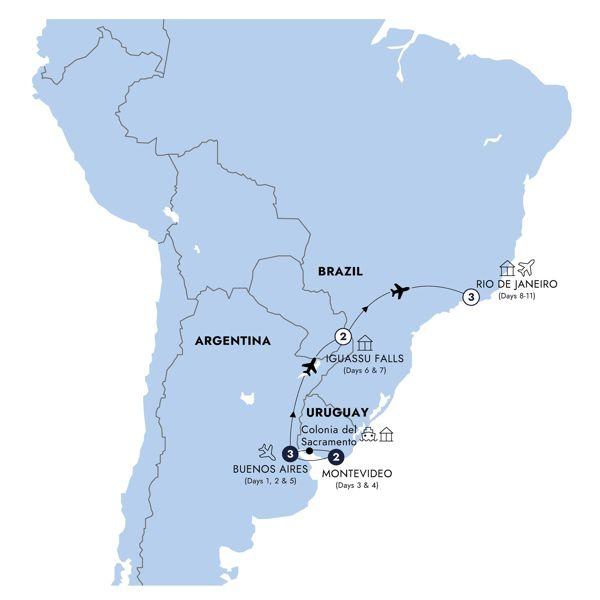 Argentina, Uruguay & Brazil Discovery - Classic Group route map