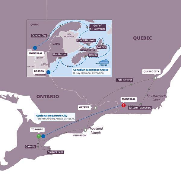 Best of Eastern Canada End Montreal route map