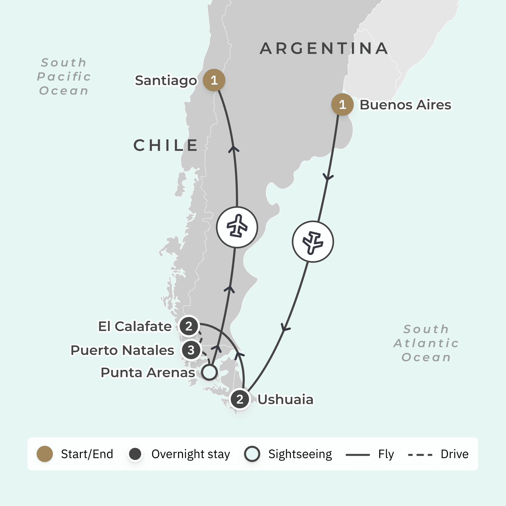 Patagonia Ultra-Lux Wilderness Tour with Exclusive Stays, Perito Moreno Glacier & Magellanic Penguin Encounter route map