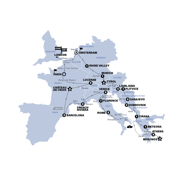 European Adventurer | Start Paris | Plus | 2026 route map