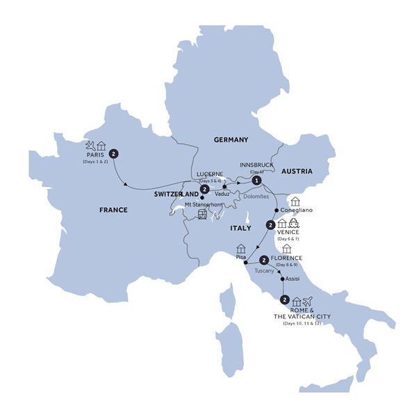 Road to Rome - Start Paris, Classic Group route map