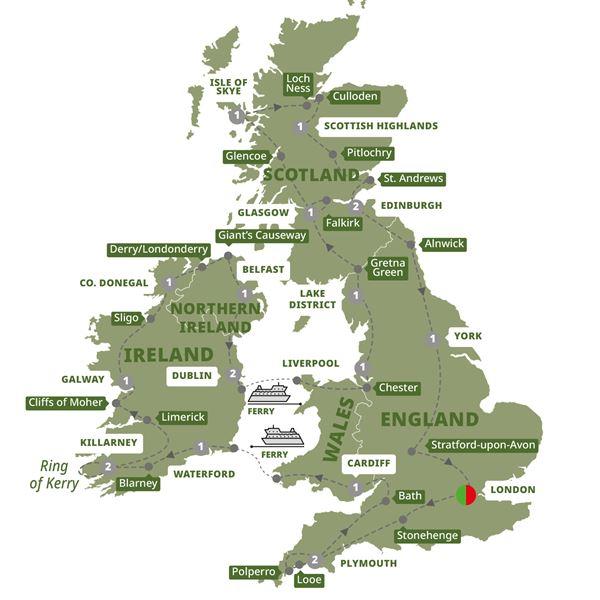 Britain and Ireland Grandeur route map