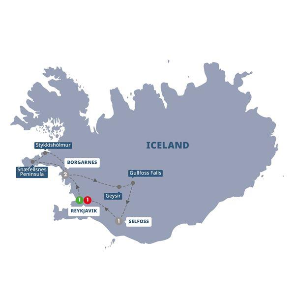 Iceland including the Blue Lagoon route map