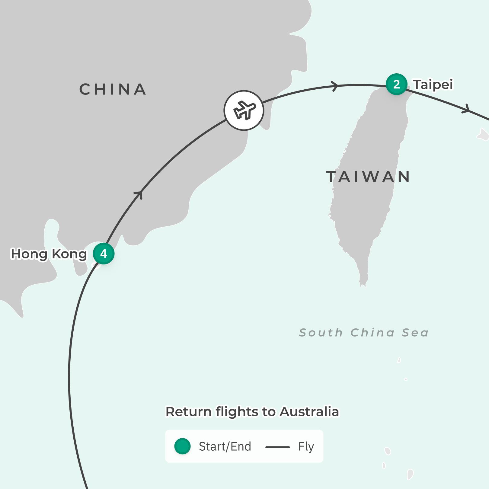 Signature Series Hong Kong & Taiwan Exclusive Foodie Tour with Matt Preston & Gary Mehigan + Cathay Pacific Flights route map