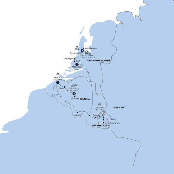 Country Roads of Belgium, Luxembourg & the Netherlands - Classic Group route map