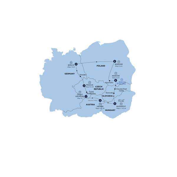 Highlights of Eastern Europe - End Budapest, Classic Group route map