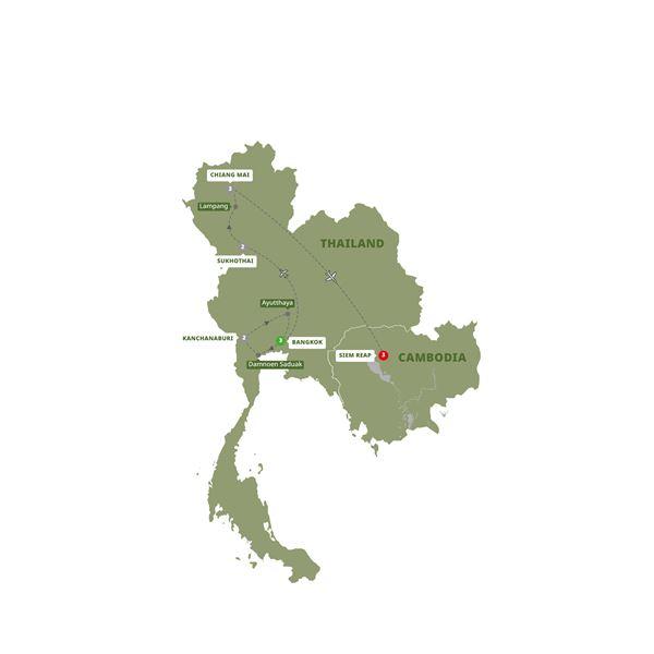 Thailand and the Temples of Angkor route map