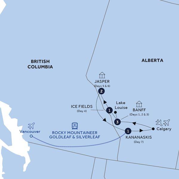 Spectacular Rockies and Glaciers of Alberta - Classic Group route map