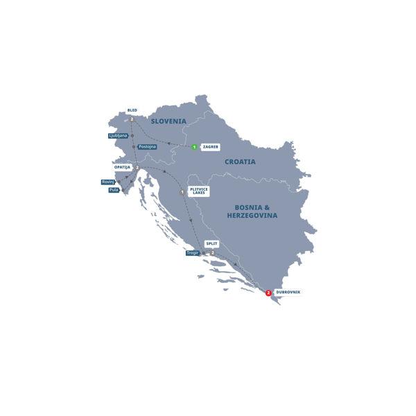 Best of Croatia and Slovenia route map