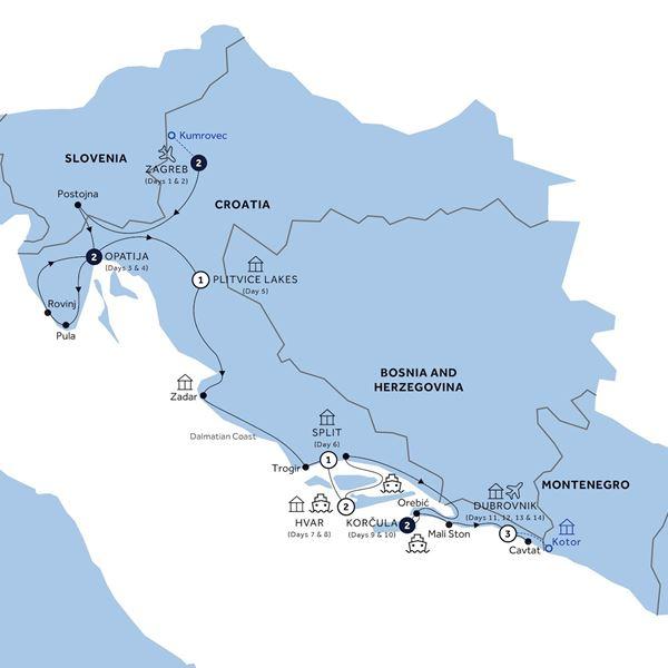 Country Roads of Croatia - Classic Group route map