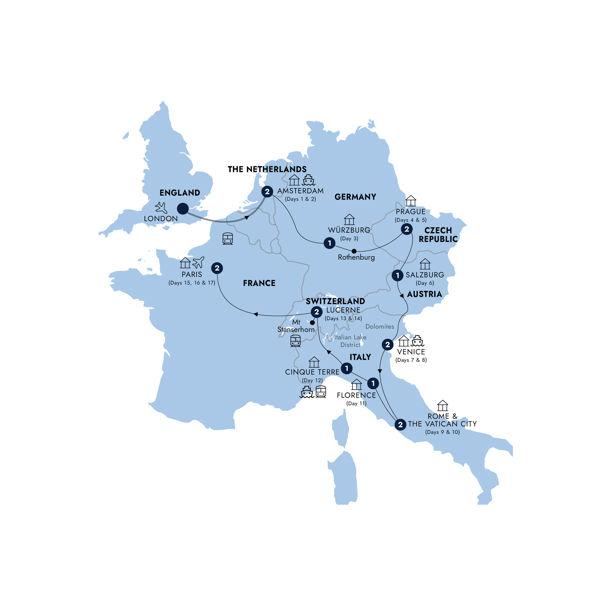 European Discovery - Start London, End Paris, Classic Group route map