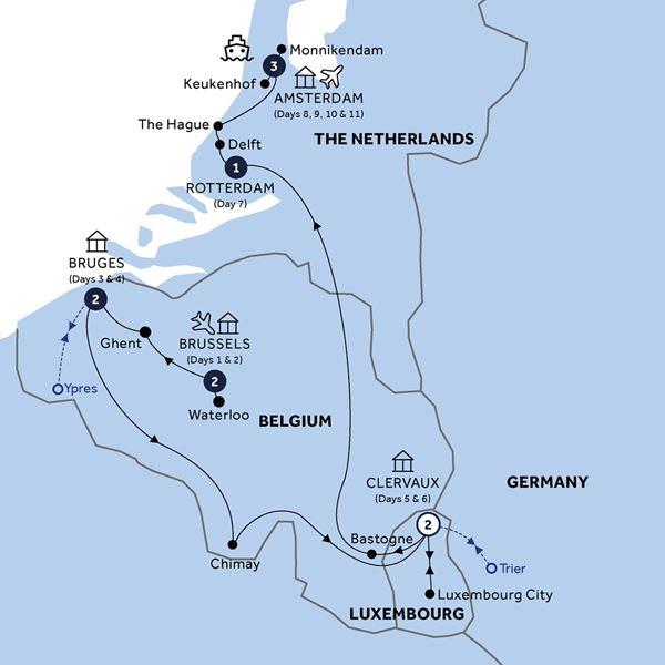 Country Roads of Belgium, Luxembourg & the Netherlands - Classic Group route map