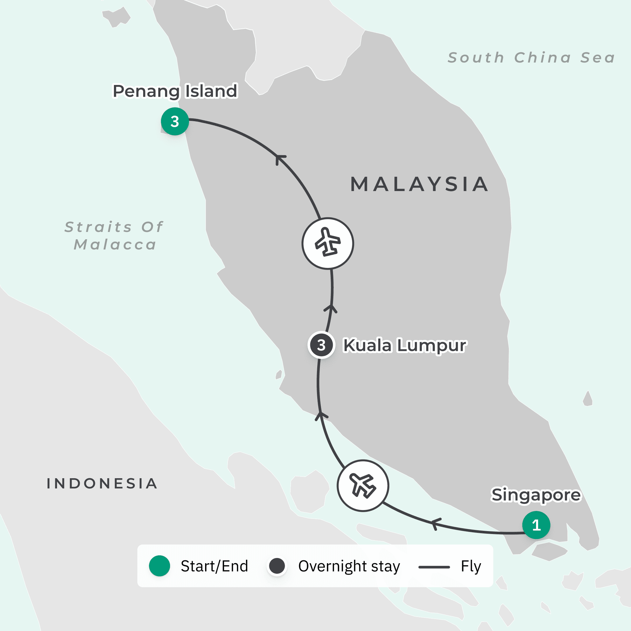 Signature Series: Singapore & Malaysia Foodie Tour w. MasterChef Winner Diana Chan + Singapore Airlines Flights route map