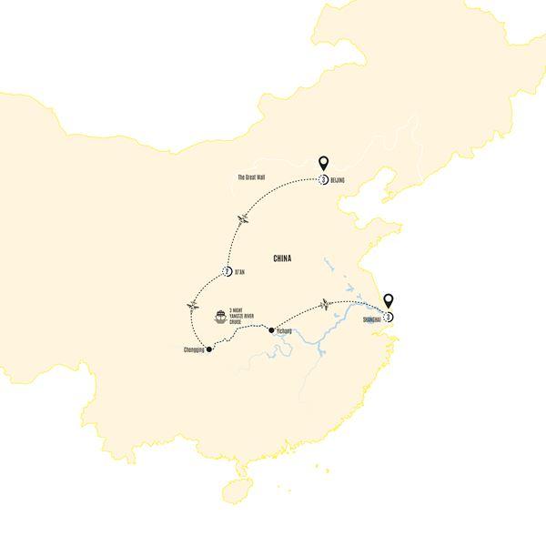 Iconic China with Yangtze Cruise route map