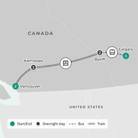 Canadian Rockies Exploration with GoldLeaf Service Rocky Mountaineer Rail Journey, Banff Gondola & Vancouver City Tour route map