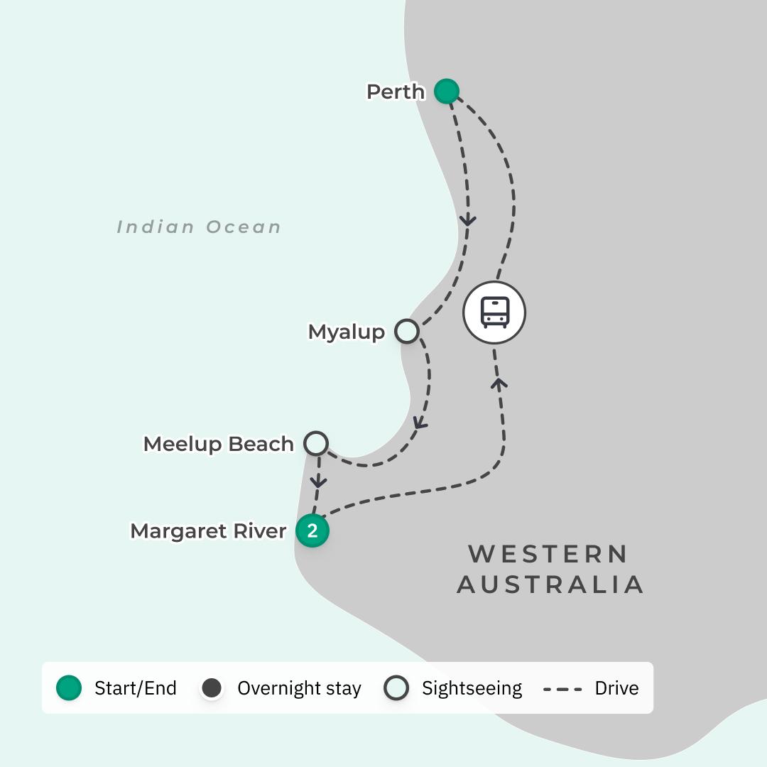 Margaret River Yoga Retreat with Eco-Glamping, Guided Meditation & Garden-to-Plate Cooking Class route map
