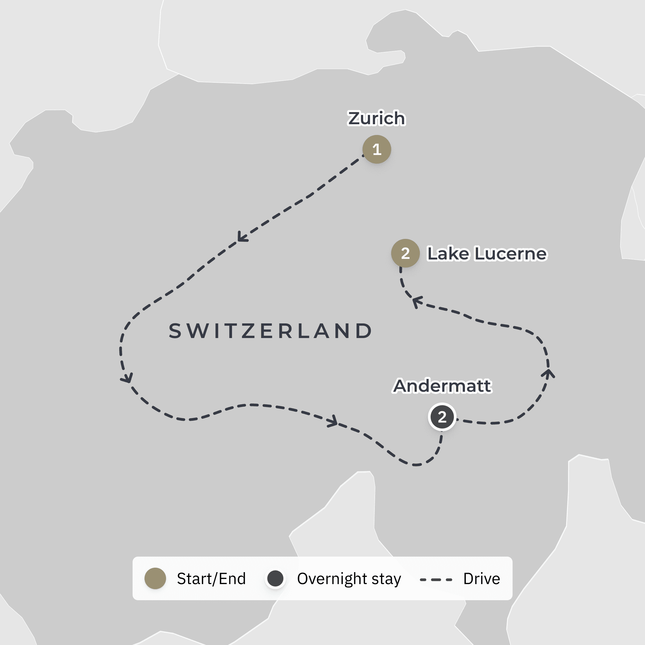 Switzerland Ultra Lux Supercar Tour with Lake Lucerne Cruise & Michelin-Starred Dining route map