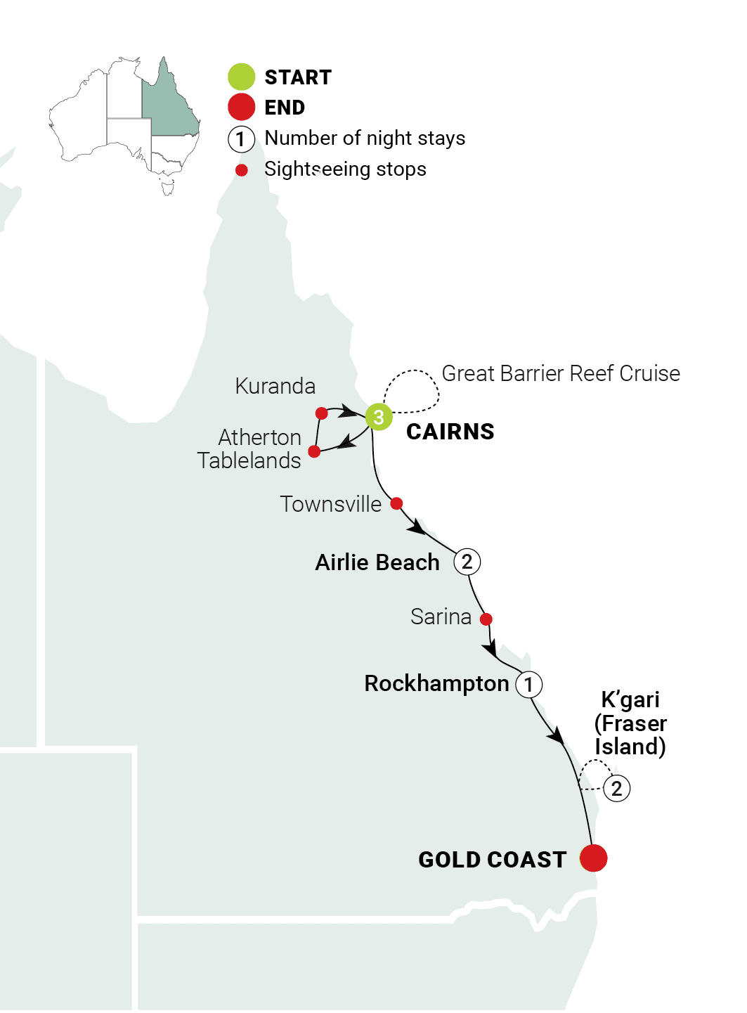 Tropical Beaches & Reefs route map