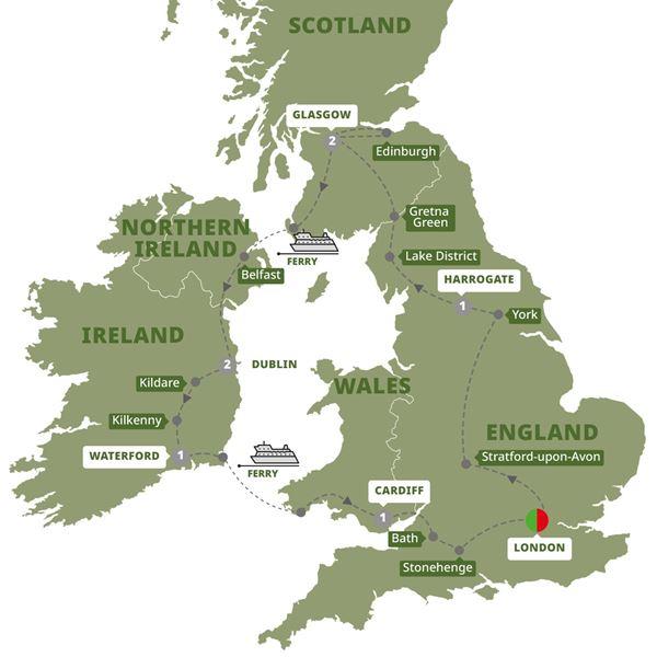 Britain and Ireland Highlights route map
