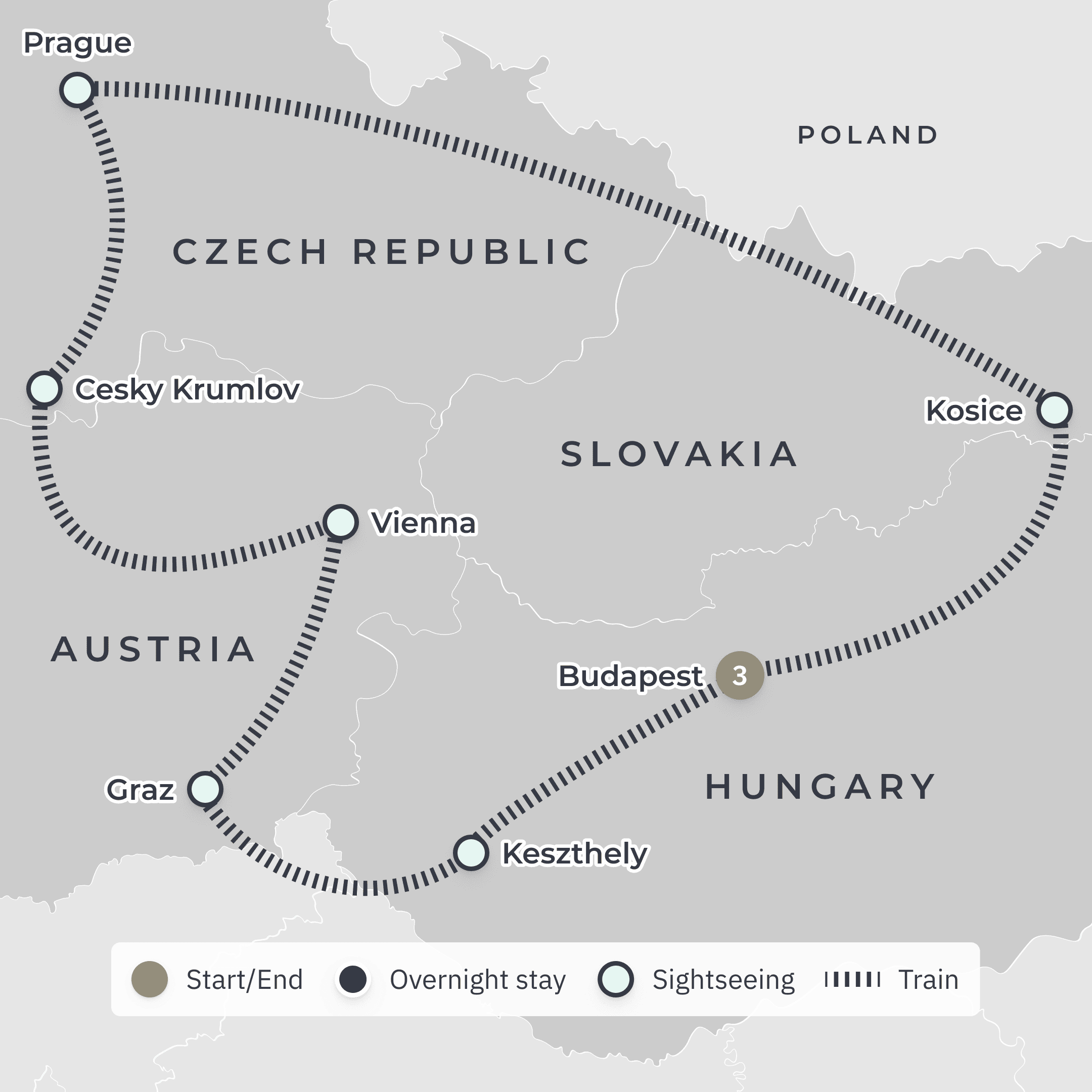 New Year in Vienna Ultra Lux Golden Eagle Rail Journey with Exclusive NYE Gala & Private Concert route map