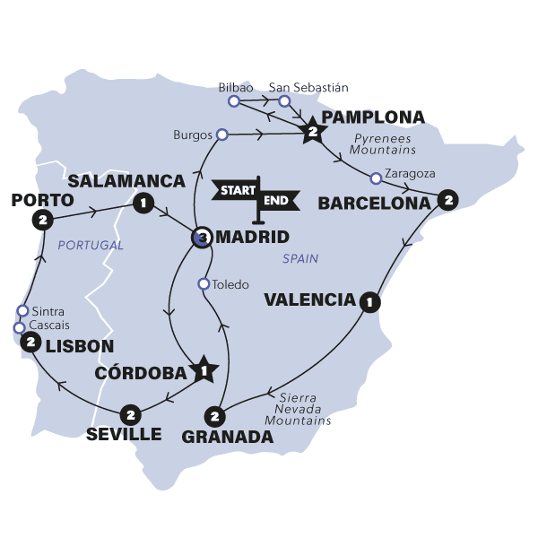 Best of Spain & Portugal | Winter | 2024/2025 route map