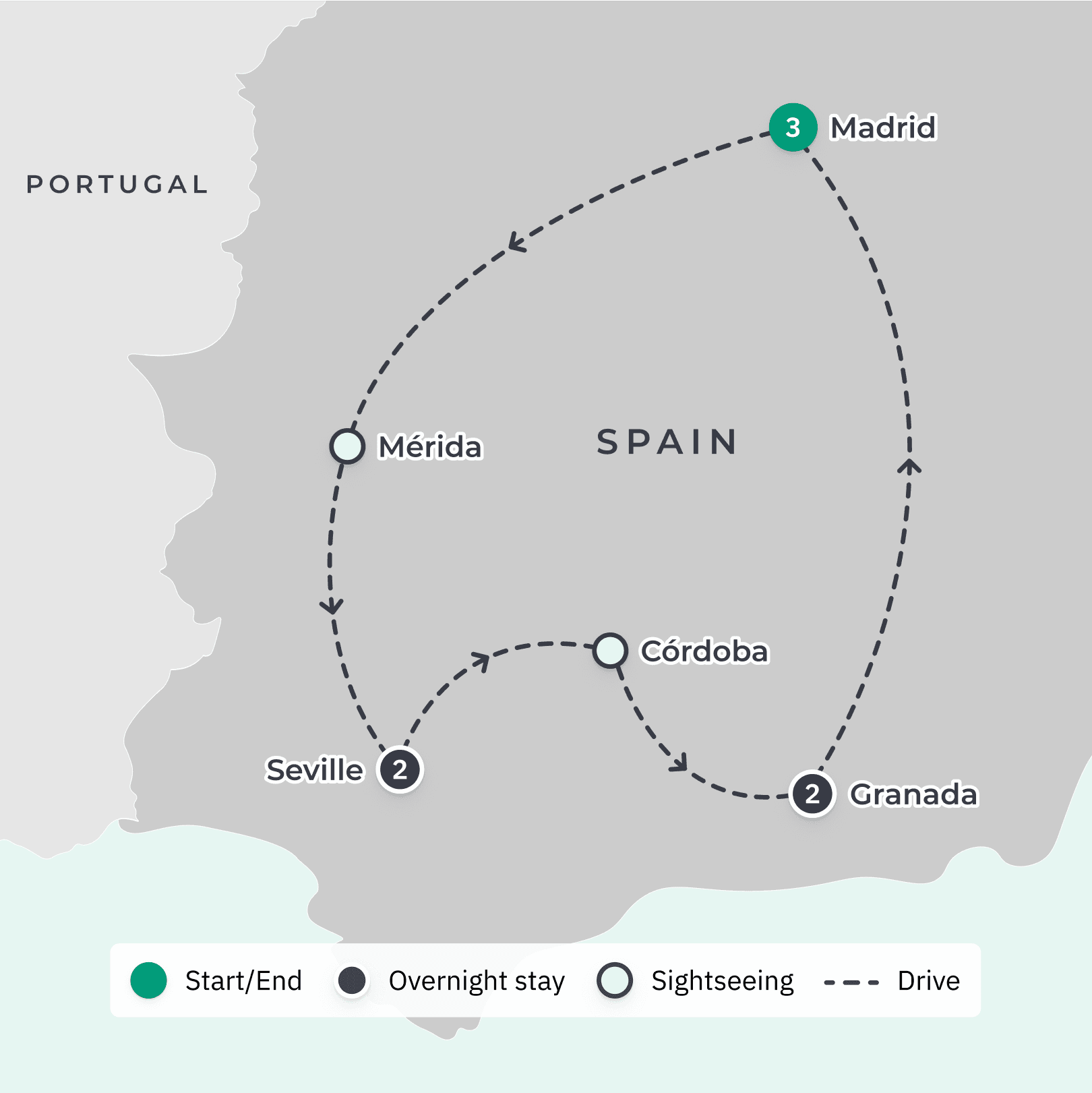 Southern Spain 2024 Small-Group Tour with Local Dining, Alhambra Palace, Flamenco Show & Handpicked Stays route map