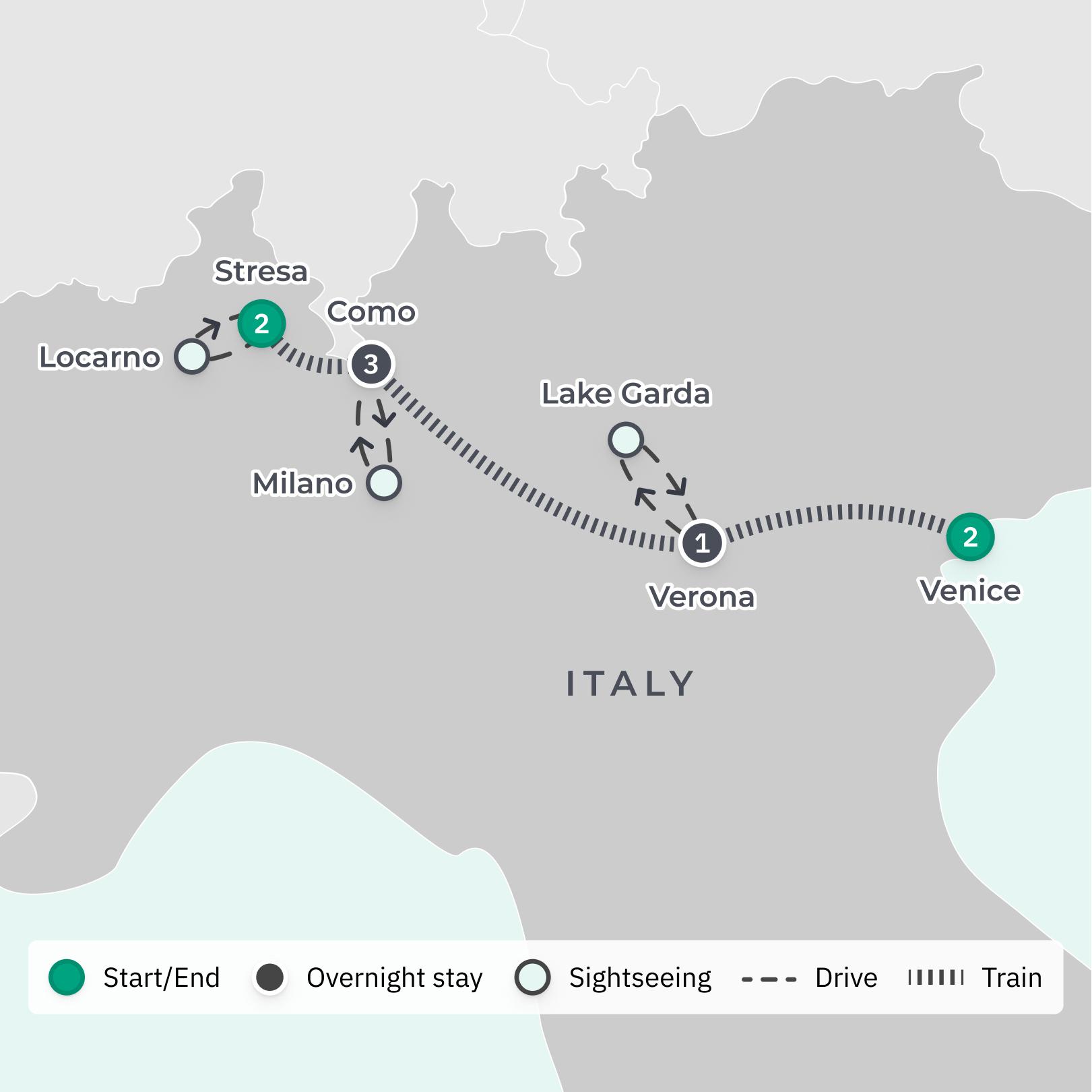 Italian Lakes First-Class Train Tour with Scenic Centovalli Rail Journey & Lake Como Cruise route map