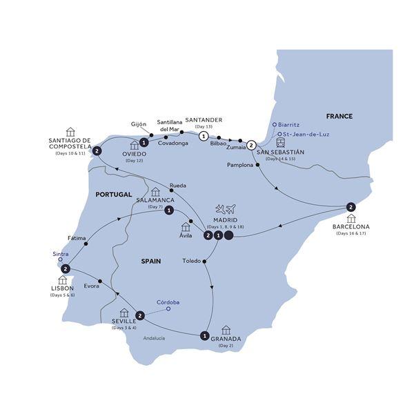 Grand Spain & Portugal - End Madrid, Classic Group route map