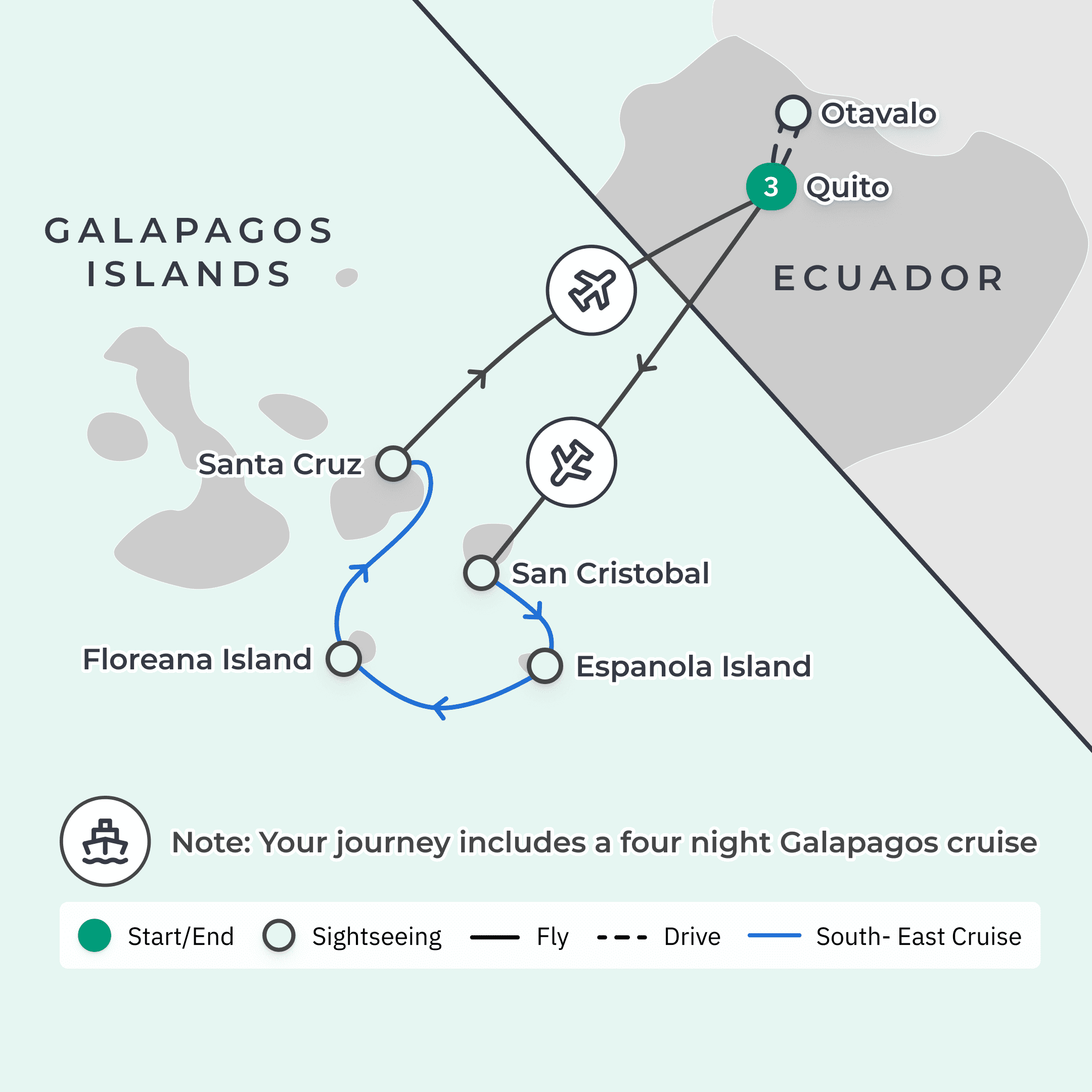 Southeast Galapagos Islands & Ecuador Voyage with First-Class Catamaran Cruise & Nature Excursions route map