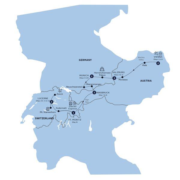 Country Roads of Bavaria, Switzerland & Austria route map