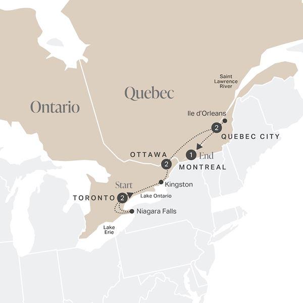 Indulgence in Eastern Canada route map